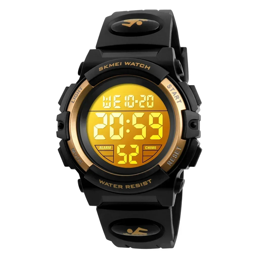 Relógio MDUG infantil despertador resistente à água 5bar com visor de LED dourado