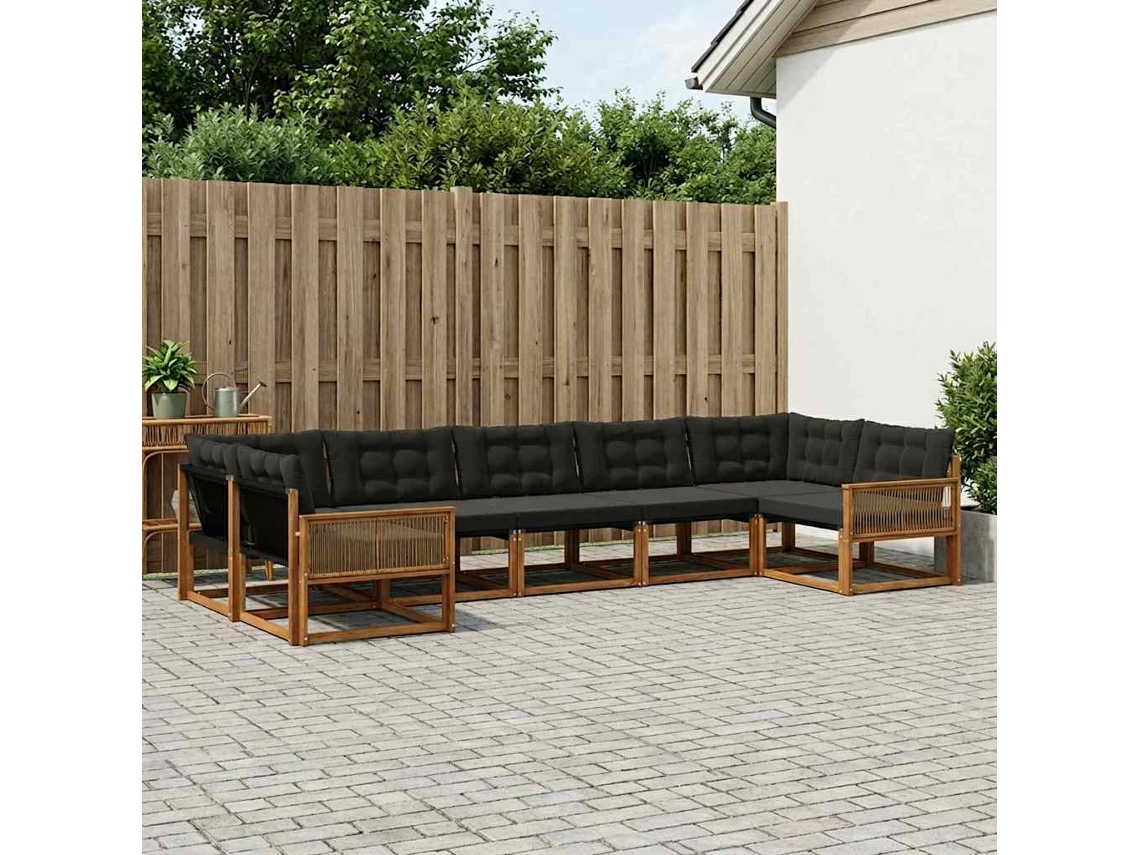 Vidaxl Conjunto De Sofás Para Exterior 7 Pcs Natural E Preto
