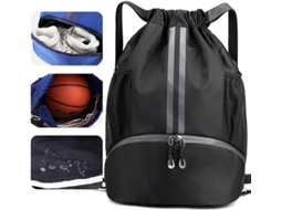 Mochila de ginásio com cordão à prova d'água, com compartimento para sapatos, ajustável, para basquete, futebol, natação preta ZYBLSSBB
