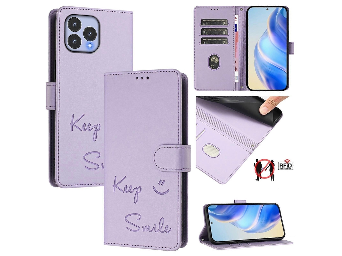 Capa De Couro Para Celular Com Rfid E Relevo Smile