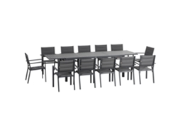 Mesa Extensível Alumínio S/MARCA para 8/12 pessoas, com 12 cadeiras empilháveis, cinza