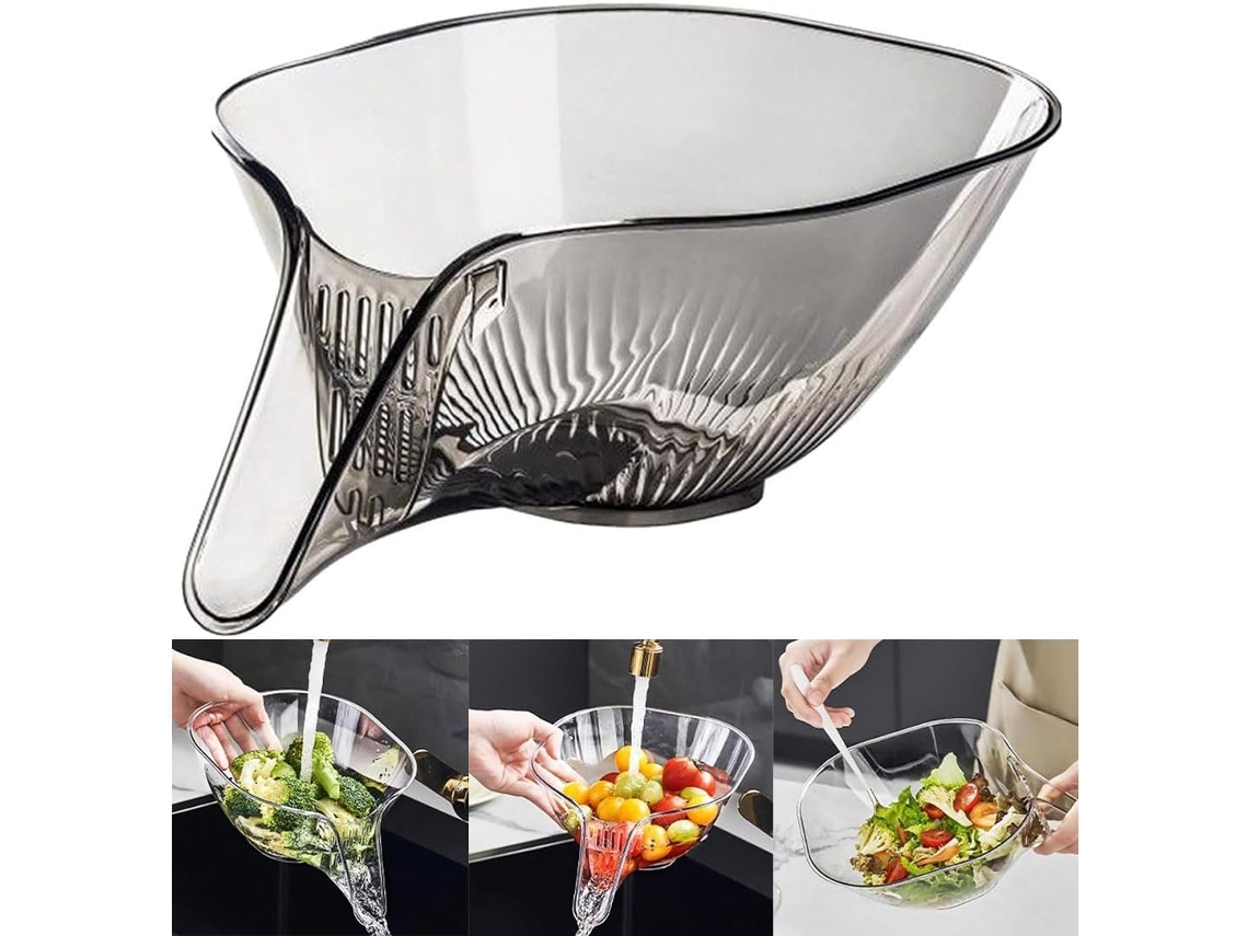 Cesto Escorredor Multifuncional De Plástico Para Bancada Cozinha, Ideal Para Lavar Legumes, Frutas E Saladas(cinza)