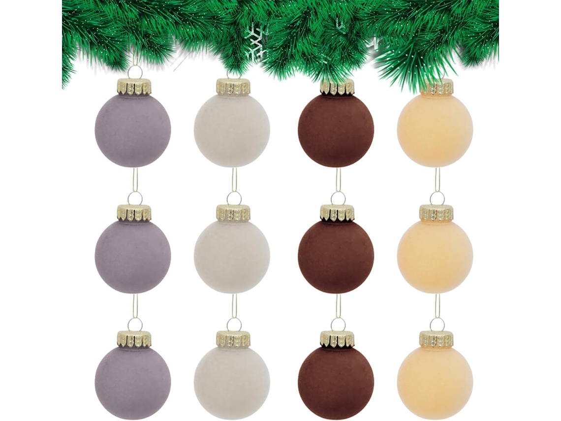 Bolas De Natal De Veludo | Flocadas | Conjunto De Enfeites Decorativos Para Árvore De Natal