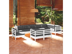 Vidaxl 10 Pcs Conj. Lounge De Jardim C/ Almofadões Pinho Maciço Branco