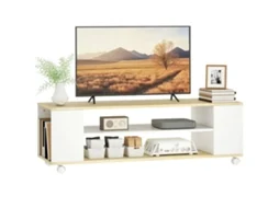 Rack para TV com rodas 2 portas e prateleiras para TVs até 55 polegadas branco ZACHARY