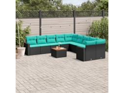 Vidaxl 11 Pcs Conjunto Sofás De Jardim C/ Almofadões Vime Pe Preto