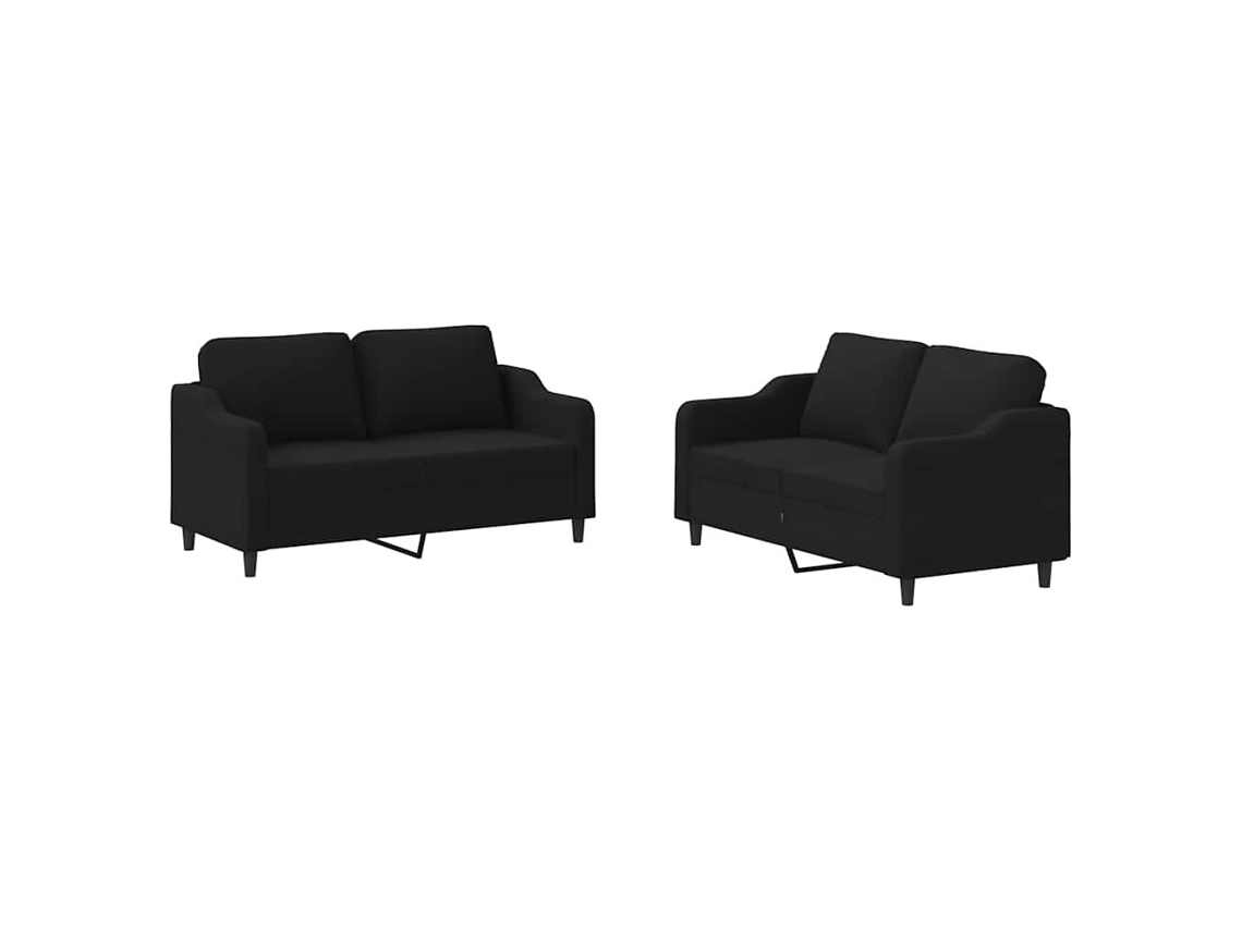 2 Pcs Conjunto de Sofás com Almofadões Tecido Preto MAISON EXCLUSIVE