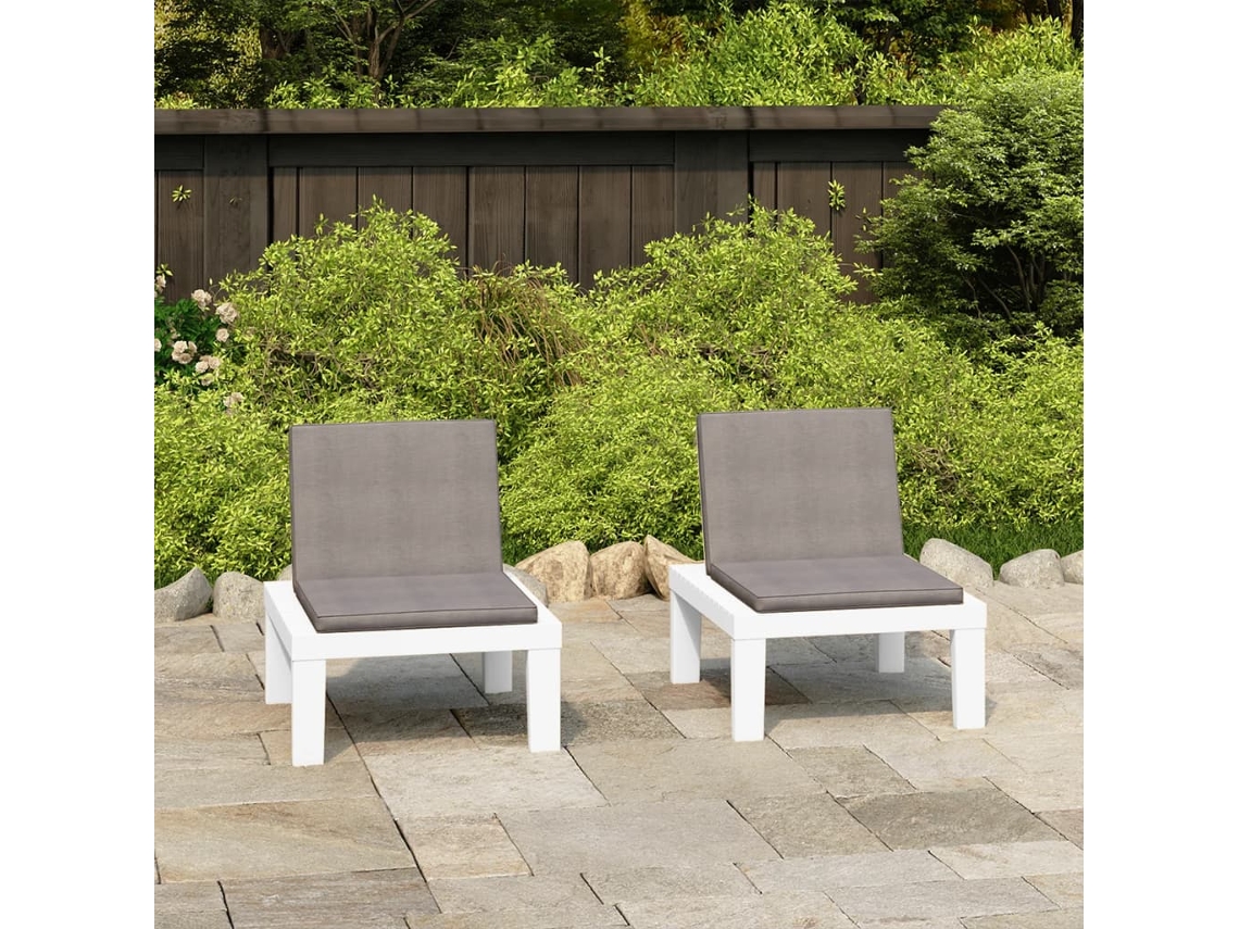 Vidaxl Cadeiras De Jardim Com Almofadões 2 Pcs Plástico Branco