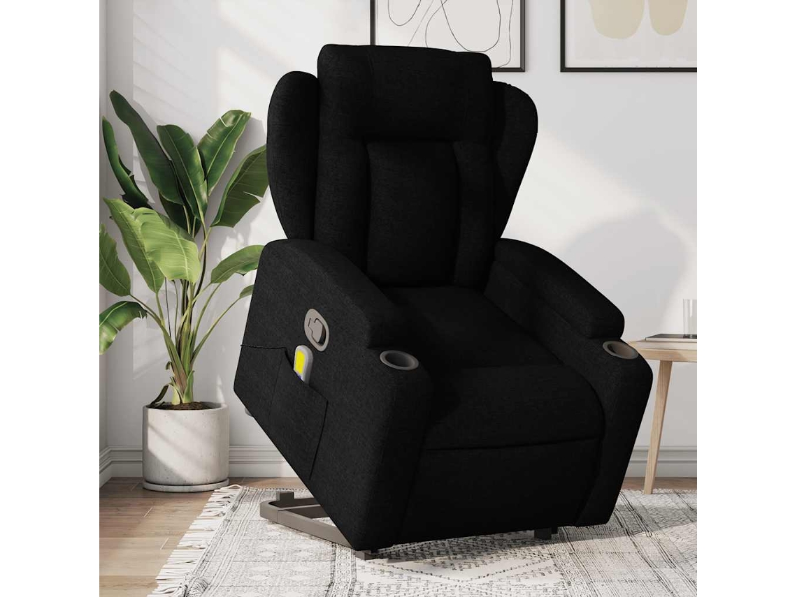 Vidaxl Poltrona De Massagens Reclinável Elevatória Tecido Preto