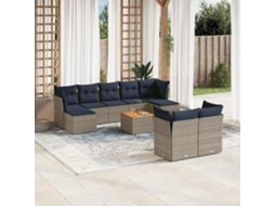 Vidaxl Conjunto De Sofá De Jardim Com 10 Peças E Almofadas Em Rattan Sintético Cinza