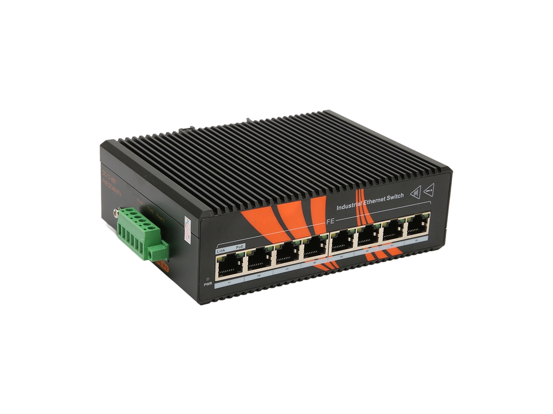 Switch Ethernet Industrial 8 Portas Din Rail 40 a 75°C 12-58V Dc Plug and Play Ip40