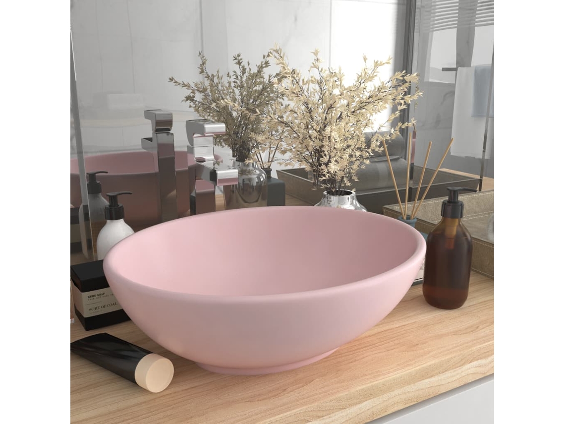 Vidaxl Lavatório Luxuoso Formato Oval 40x33 Cm Cerâmica Rosa Mate