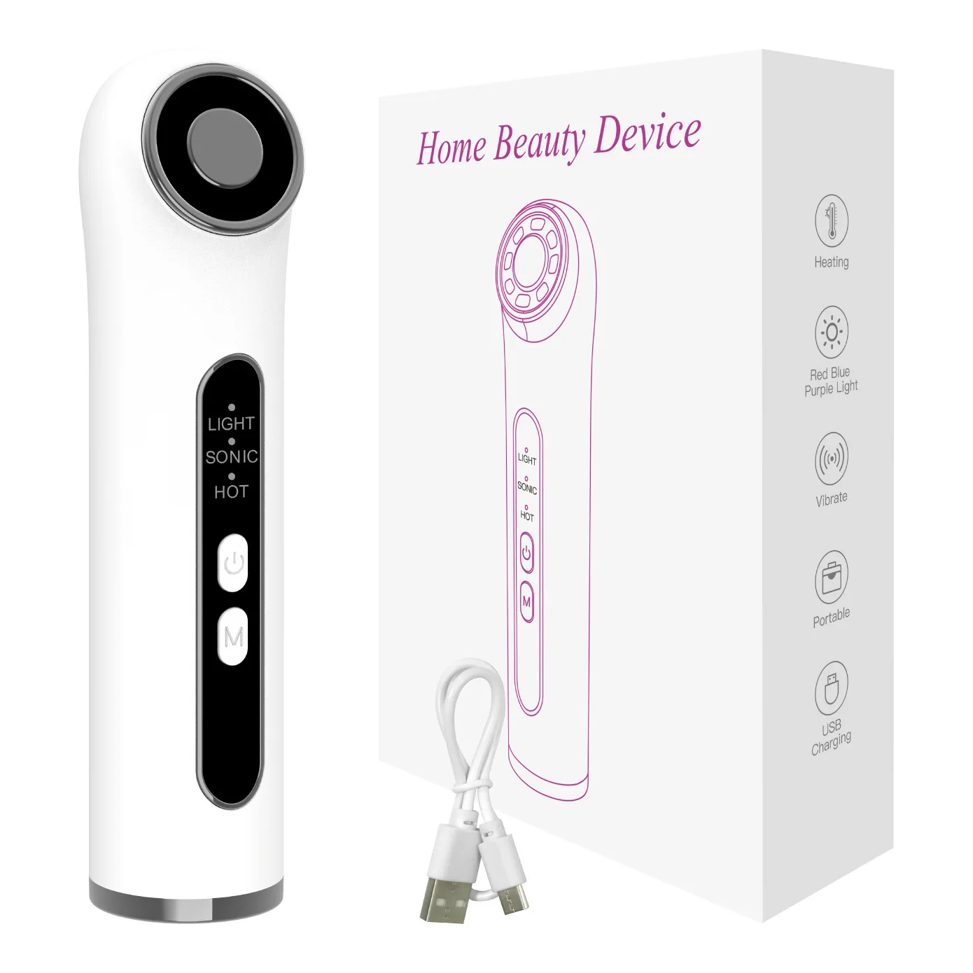 (branco) Aparelho Portátil De Beleza Para Lifting Facial Com Vibração E Rejuvenescimento Da Pele, Com Led Tricolor.
