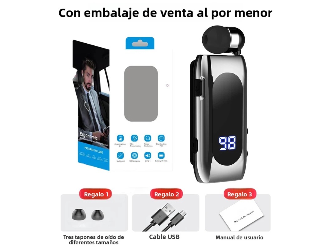 Fone de Ouvido Bluetooth Sem Fio para Carro com Microfone e 20 Horas de Duração da Bateria. MDUG (cinza A)