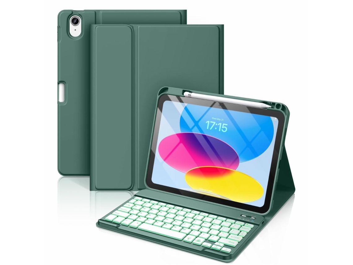 Capa Para Ipad (a16) 11ª Geração, 11 Polegadas , Com Teclado Sem Fios Retroiluminado Verde Meia-noite Hexinyigjly