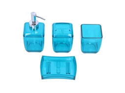 Conjunto de Banheiro 4 Peças Dispenser Sabão Porta escova Copo Prato de Sabão Azul Ps S/MARCA