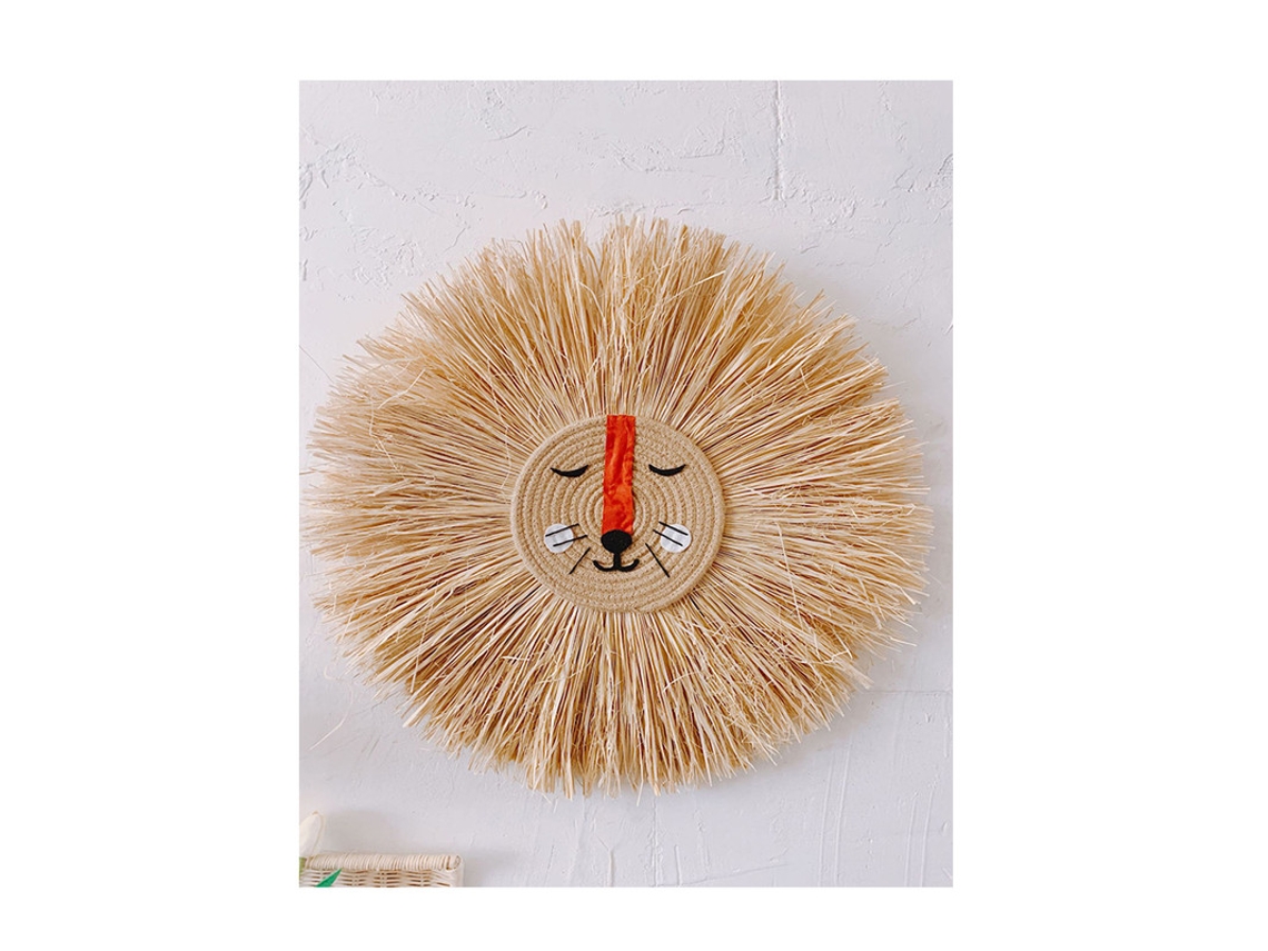 Decoração de Parede de Palha de Leão e Tigre Tecida à Mão