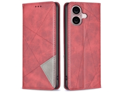 Capa Em Couro Pu À Prova De Choque, Para Apple Iphone 16 Plus - Vermelho
