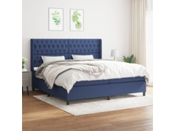 Cama Com Molas/colchão 200x200 Cm Tecido Azul