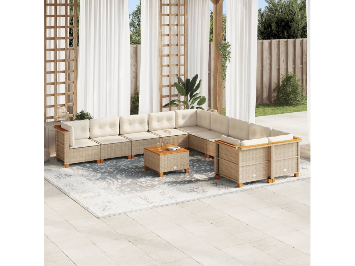 Vidaxl 11 Pcs Conjunto Sofás De Jardim C/ Almofadões Vime Pe Bege