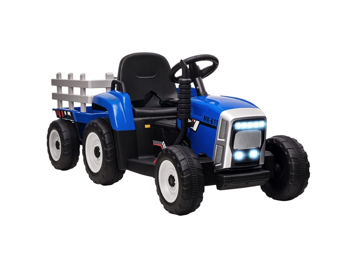 Trator Elétrico Infantil Reboque Controle Remoto Azul