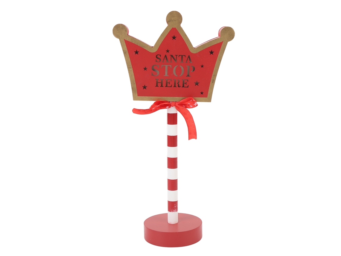 Placa de natal "papai noel pare aqui" com luzes led decorativa de mesa em madeira composta | S/MARCA