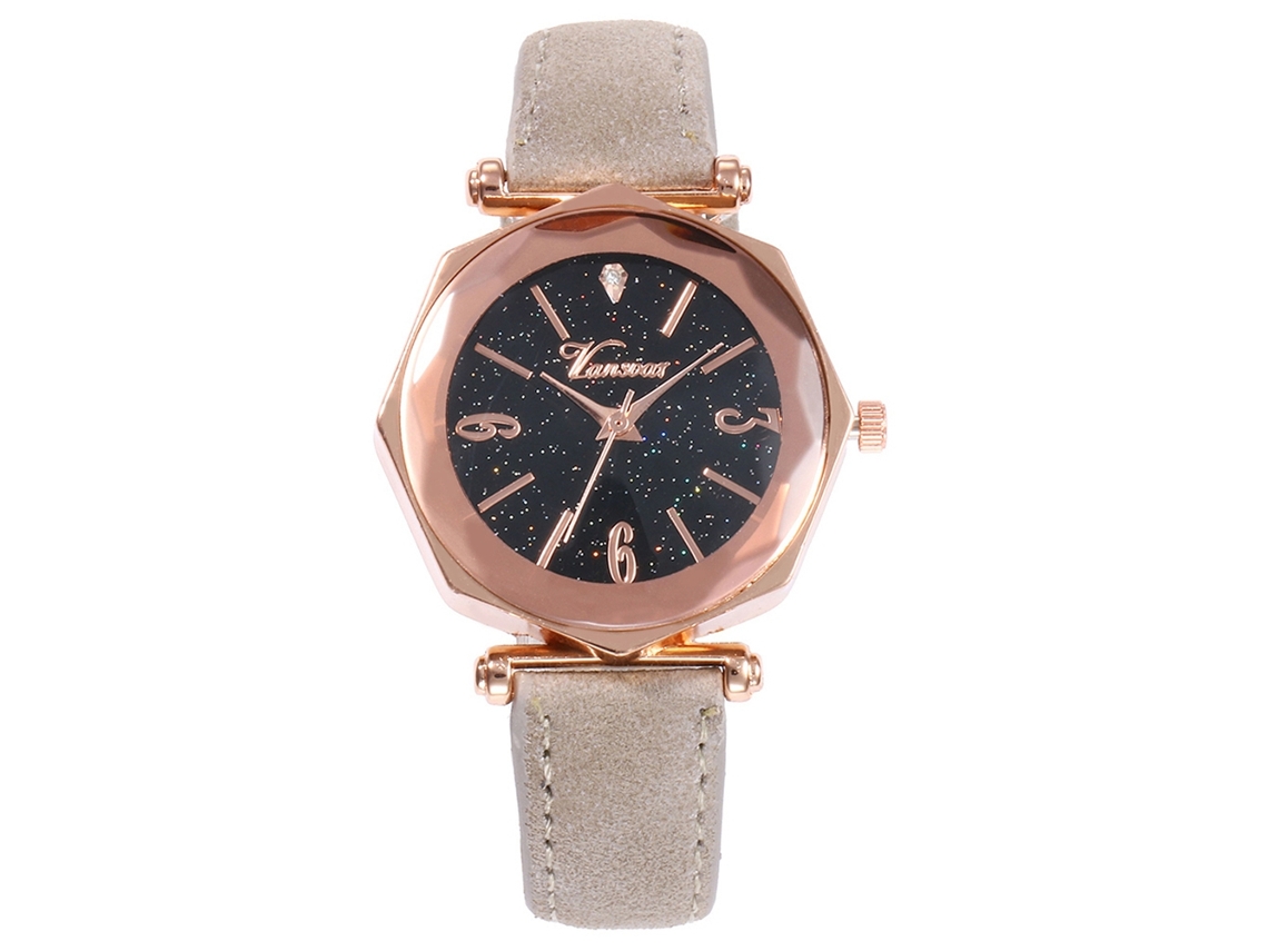 Relógio de Pulso Feminino Fashion com Pulseira Pu Estilo Casual Cinza