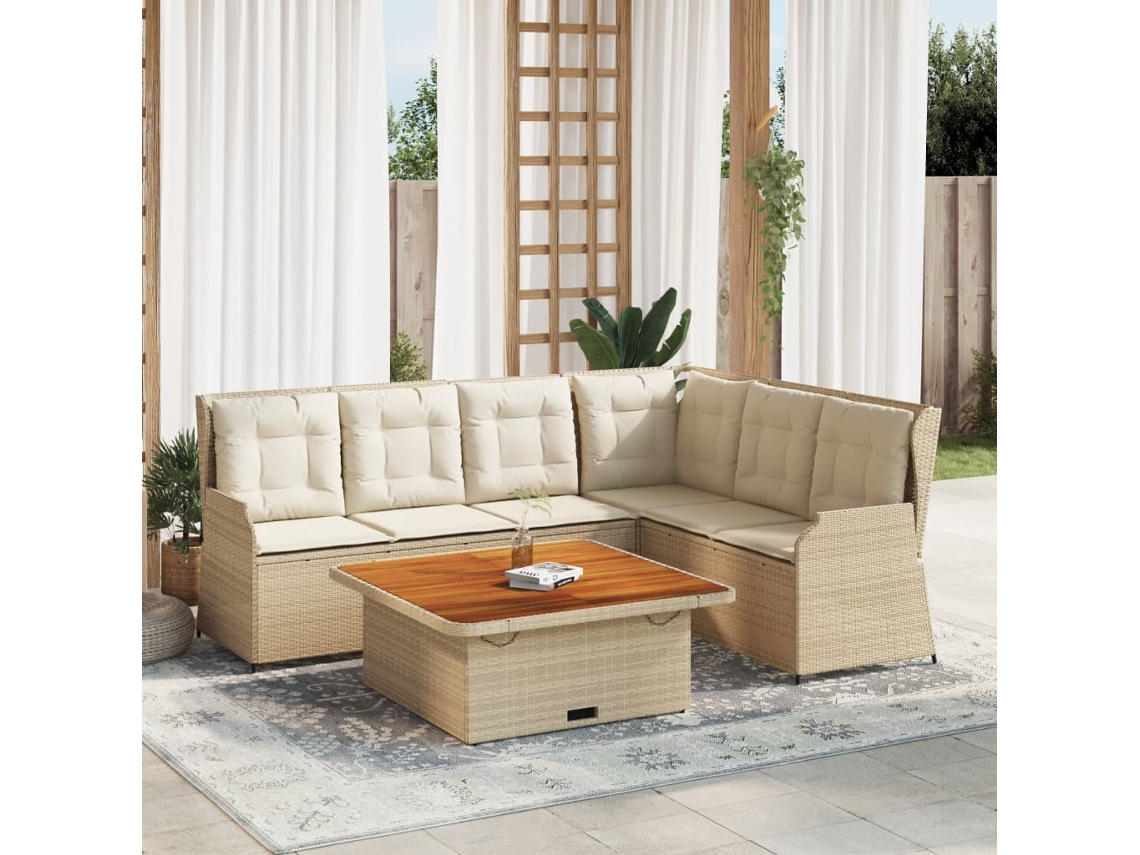 Vidaxl 5 Pcs Conjunto Lounge P/ Jardim Com Almofadões Vime Pe Bege