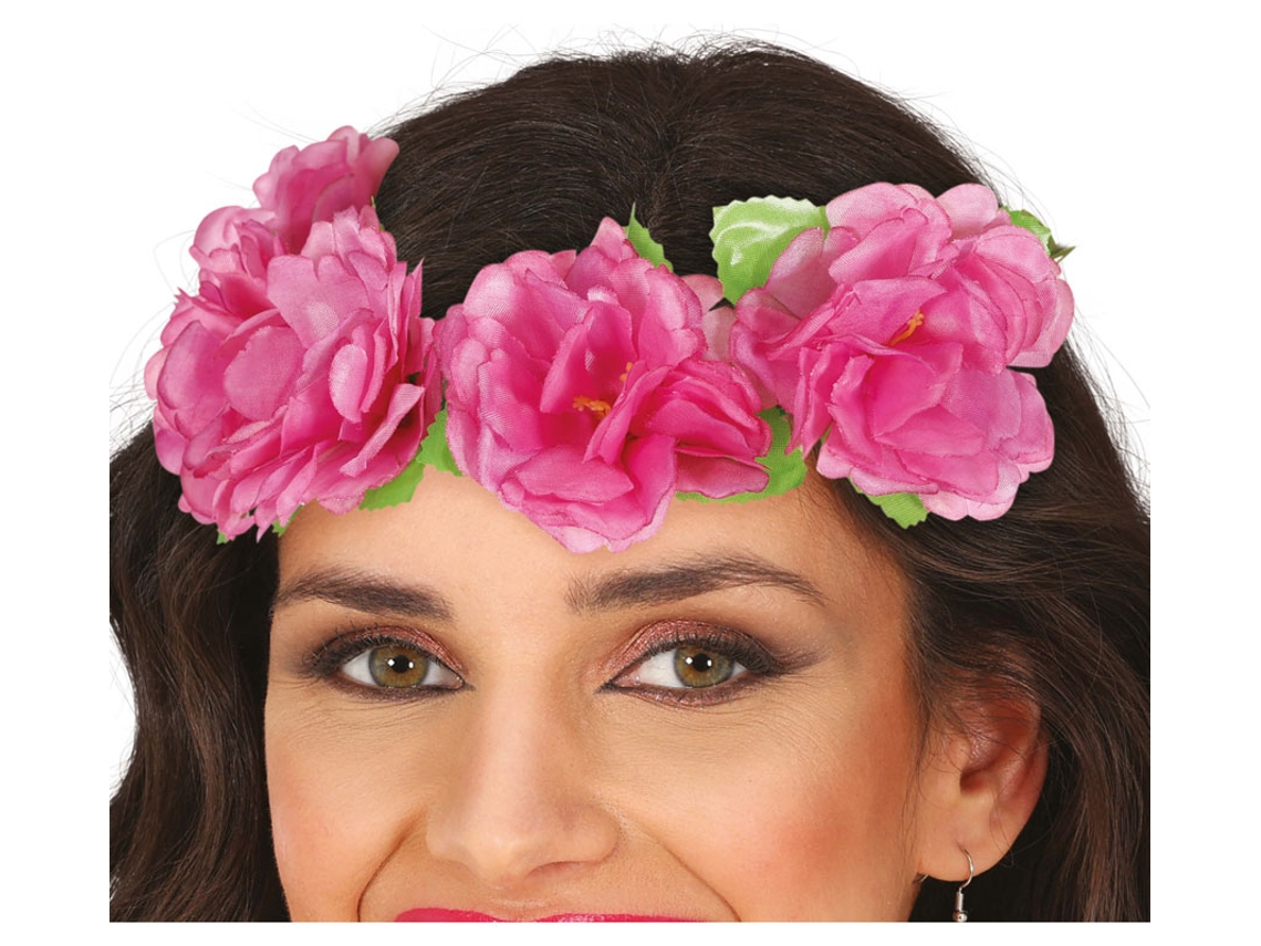 Coroa de flores rosa com folhas de 20 cm