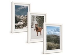Composição De Quadros Montanhas, Neve, Veado, Paisagem De Floresta Moldura Branca Imagens Para Um Quarto Infantil Espelharte (3 Peças 20x30 Cm)