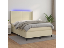 Vidaxl Cama Box Spring C/ Colchão/led 140x190cm Couro Artificial Creme
