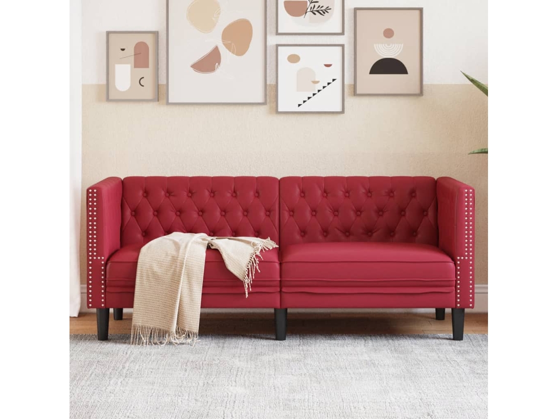 Vidaxl Sofá Chesterfield 2 Lugares Couro Artificial Vermelho Tinto