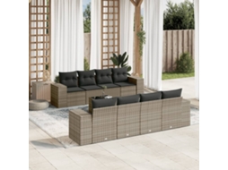 Vidaxl 9 Pcs Conjunto Sofás P/ Jardim Com Almofadões Vime Pe Cinzento
