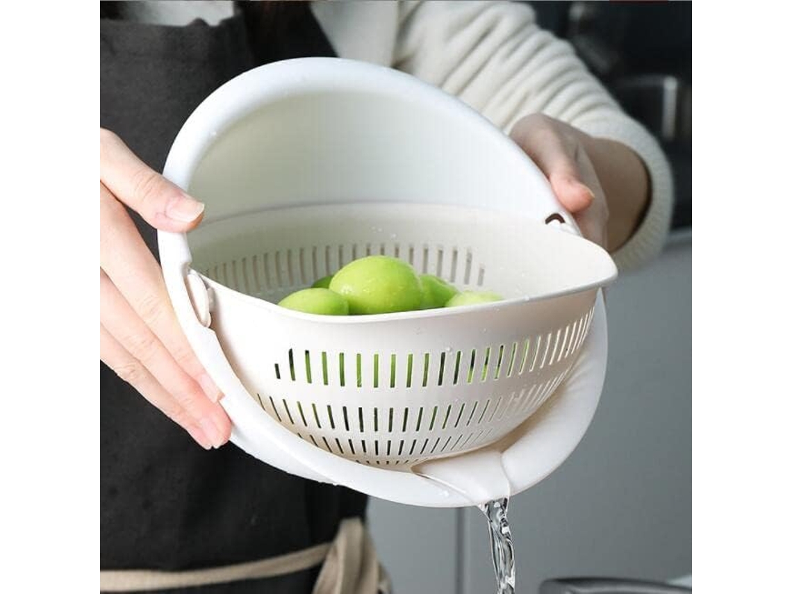 Cesto De Roupa Portátil Com Escorredor, Alimentos Multifuncional Para Cozinha Com Camadas Duplas, Removível, Economiza Espaço (branco)