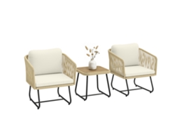 Conjunto de jardim em rattan: sofá 2 lugares, sofá de canto, mesa central com tampo de vidro, azul QINGYU TECH