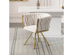 Poltrona De Sala De Jantar Giratória Luxo Bege E Dourado Pés Metálicos Mobrio