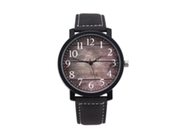 Relógio de Pulso Quartz com Pulseira Pu Mostrador Grande e Design de Grão de Madeira