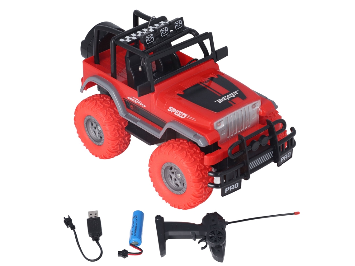Carrinho de brinquedo ATS com controle remoto, off-road, recarregável, escala 1:18, com luzes, para crianças, vermelho.