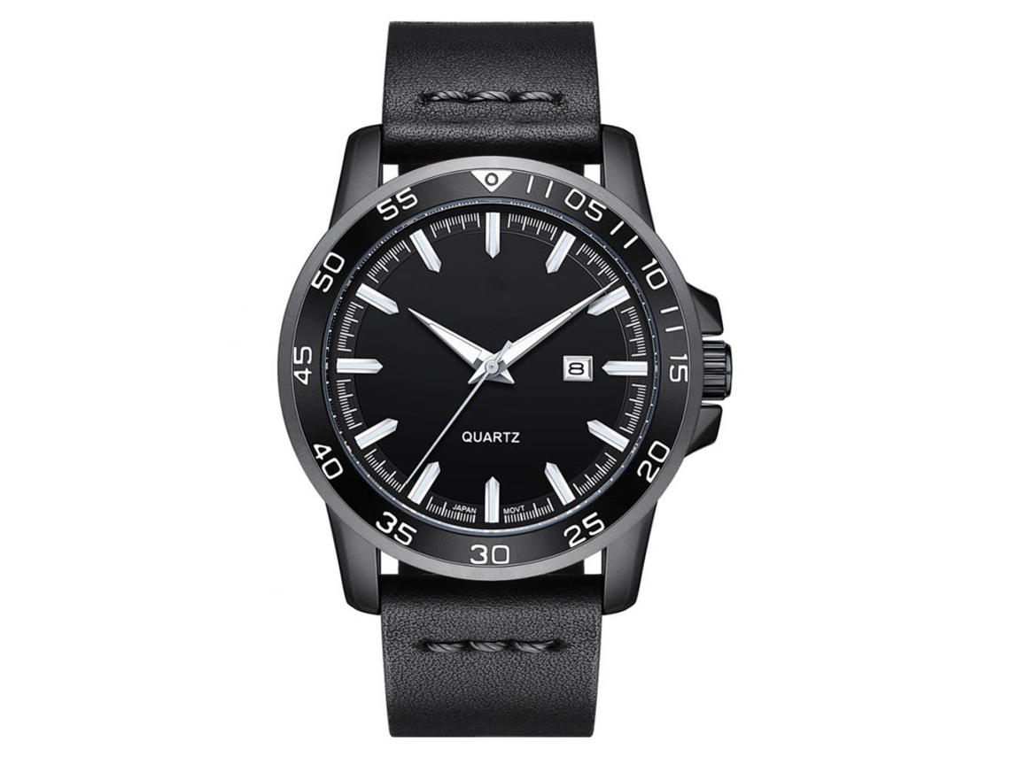 Reloj Cuarzo Empresarial De Lujo Impermeable Con Calendario De Cuero Pu Negro Blanco