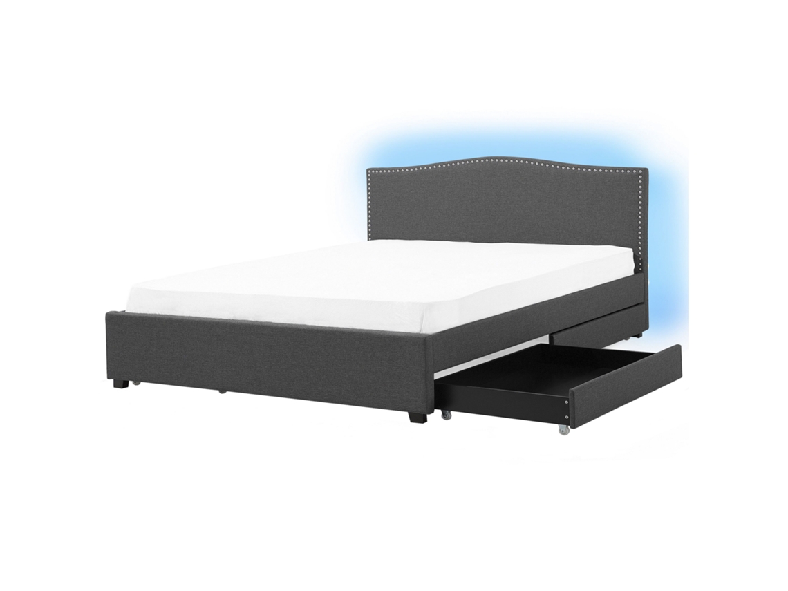 Cama Com Gavetas De Arrumação Montpellier Tecido Multicolor 180 X 200 Cm Led