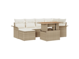 Conjunto 7 Conjunto De Jantar Para Exterior Vidaxl Bege Vime Pe (100 X 55 X 73 Cm)