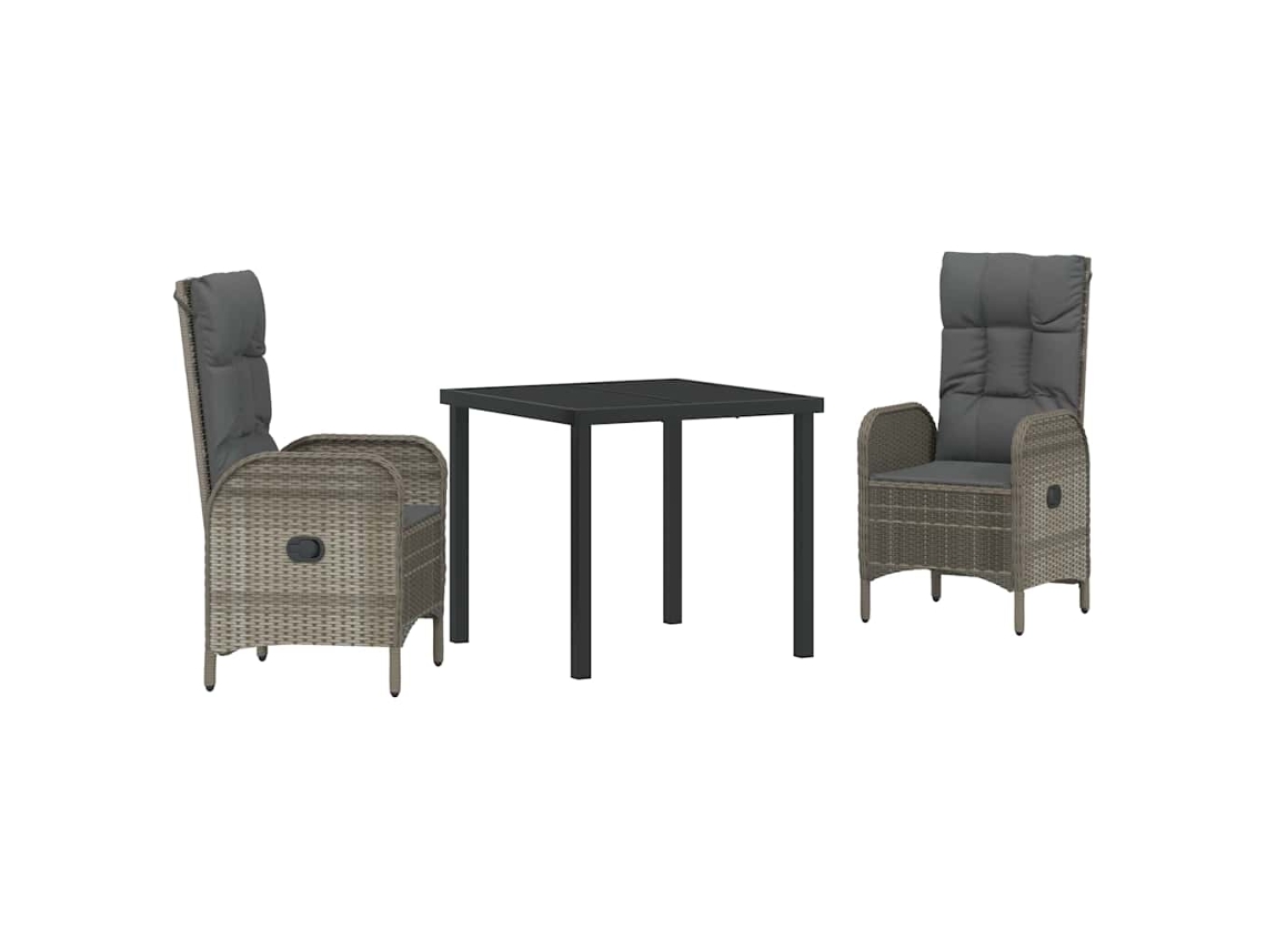 Conjunto de Jantar para Jardim 3 Pcs - Móveis de Jardim para Refeição Cinzeto Vime Pe HARLANV1