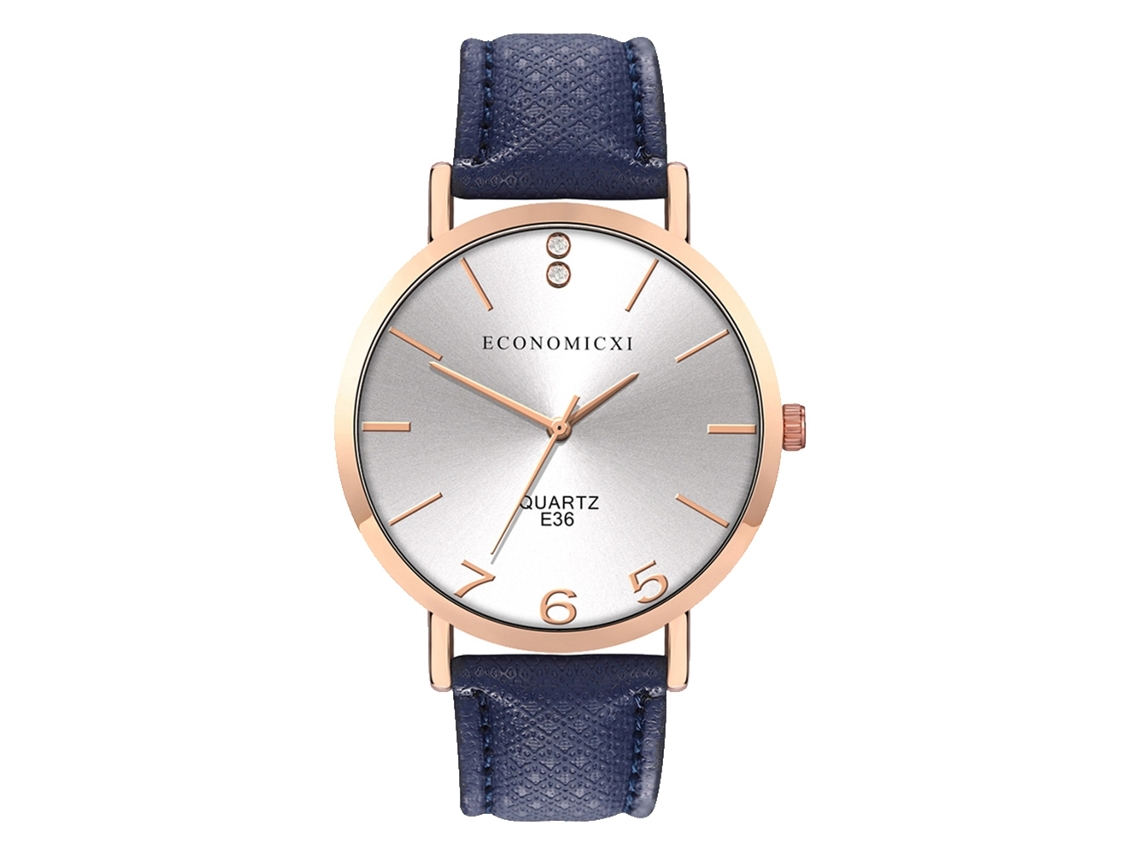 Relógio de Pulso Unissex de Quartzo com Pulseira Pu Mostrador Redondo Branco Azul