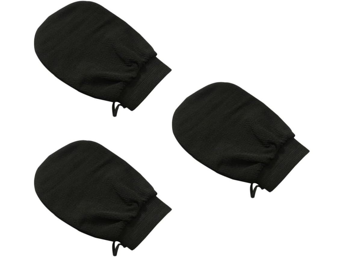 Conjunto De 3 Luvas Esfoliantes Pretas De Rayon Para Remoção De Pele Morta.