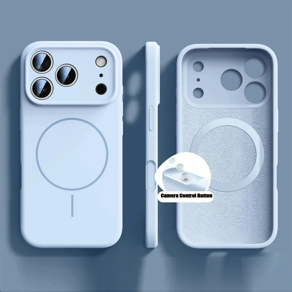 Capa Protetora Magnética De Silicone Líquido Para Iphone (azul, Iphone 12 Pro), Capa Macia Original.