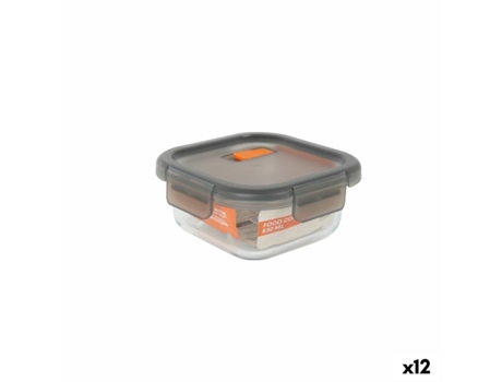 Lancheira Hermética Quadrada Transparente Cinza Masterchef 530 ml (12 Unidades)