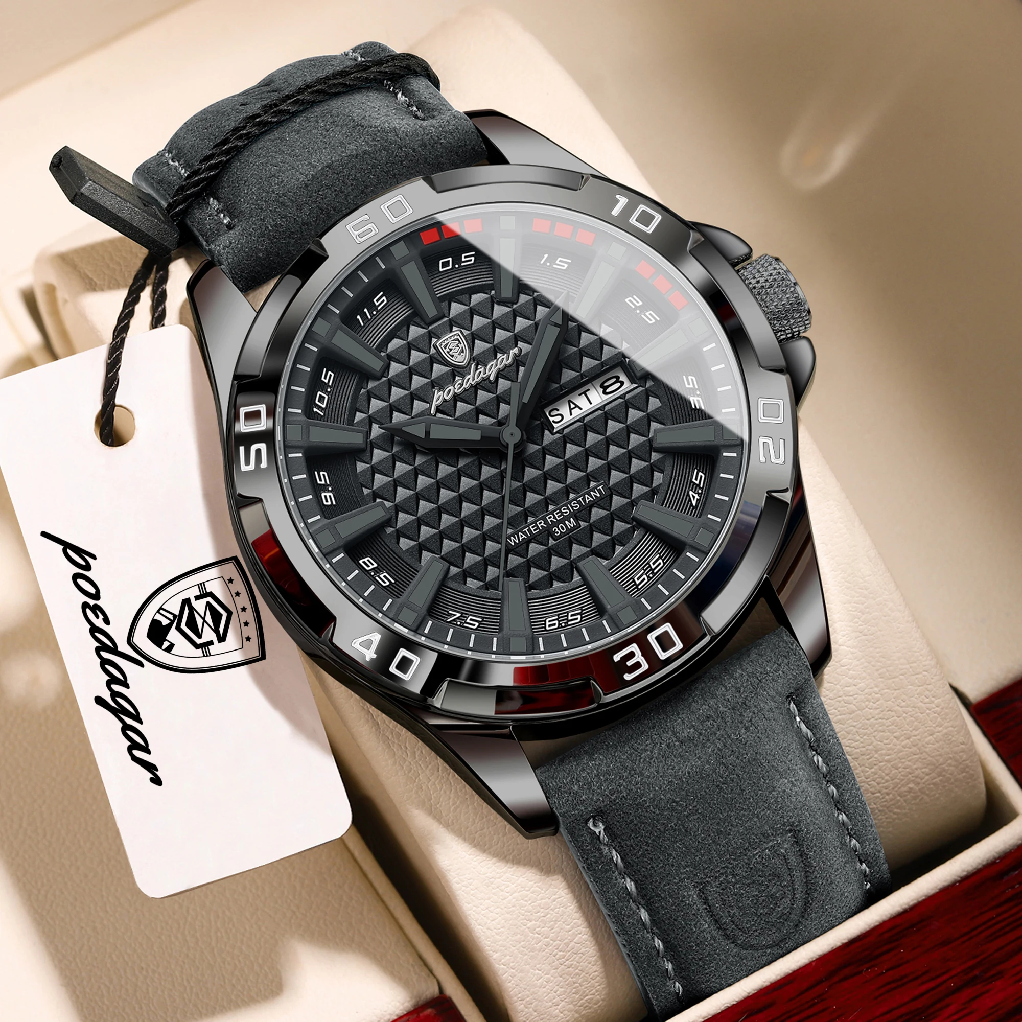 Relógio Masculino De Luxo, À Prova D'água, Com Data E Hora Luminosas, Estilo Casual, Quartzo E Pulseira De Couro. (preto)