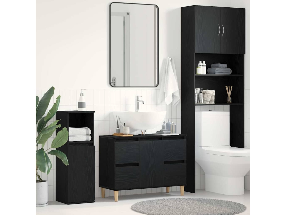 Vidaxl Armário Para Pia De Banheiro Carvalho Preto 80 X 33 X 60 Cm