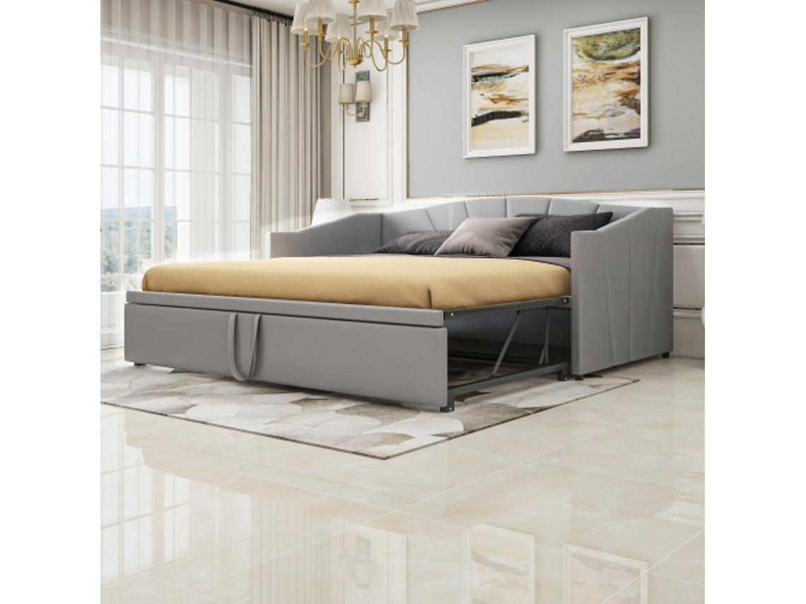 Sofá Cama Extensível 90/180x200 Cm Em Veludo Macio Com Estrado De Ripas, Cinza Ehstmind