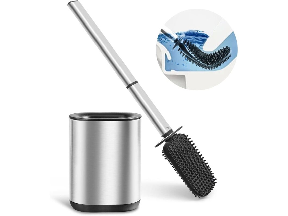 Escova Sanitária de Silicone com Suporte de Aço Inoxidável para Limpeza Profunda, para Montagem no Chão Ou na Parede AQUAFORGE